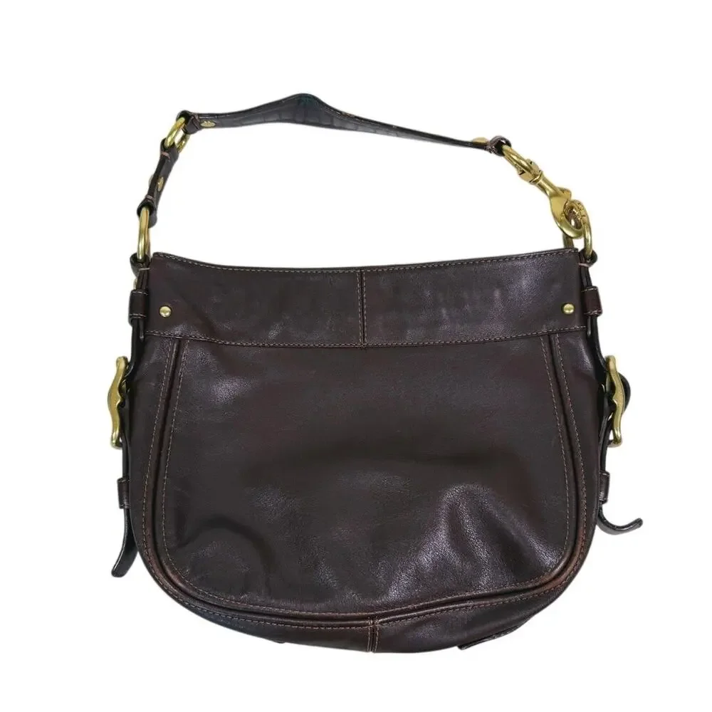 Vintage Y2K Coach Leather Hobo Bag Brown Gold Hardware Shoulder Purse Zip 2000s